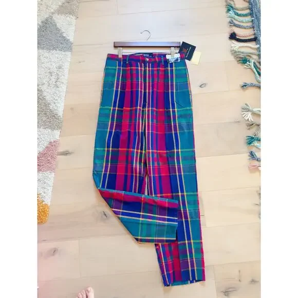 Vintage Polo Ralph Lauren Madras Plaid Golf Pants W32 Ivy League prep Made USA - Picture 9 of 11
